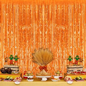 Tifeson 3PCS Thanksgiving Orange Fringe Curtain Party Backdrop for Halloween Party Decorations, Fall Thanksgiving Decorations, Birthday Party Decorations (3.2 x 8.3 ft)