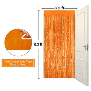 Tifeson 3PCS Thanksgiving Orange Fringe Curtain Party Backdrop for Halloween Party Decorations, Fall Thanksgiving Decorations, Birthday Party Decorations (3.2 x 8.3 ft)