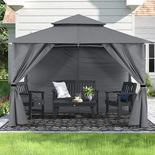 COOSHADE 8x8 Patio Gazebo with Window Curtains Canopy Tent for Outdoor Garden Backyard Dark Grey