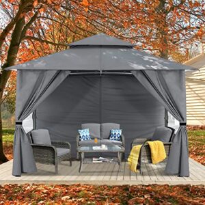 COOSHADE 8x8 Patio Gazebo with Window Curtains Canopy Tent for Outdoor Garden Backyard Dark Grey