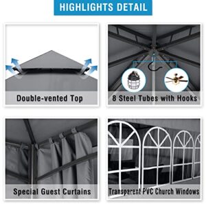 COOSHADE 8x8 Patio Gazebo with Window Curtains Canopy Tent for Outdoor Garden Backyard Dark Grey