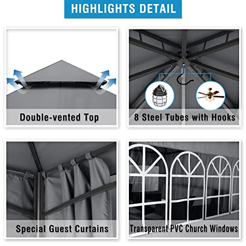 COOSHADE 8x8 Patio Gazebo with Window Curtains Canopy Tent for Outdoor Garden Backyard Dark Grey