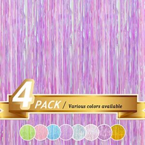btsd-home iridescent transparent purple foil fringe curtain, metallic photo booth tinsel backdrop door curtains for wedding birthday baby shower bachelorette party decorations(4 pack, 12ft x 8ft)