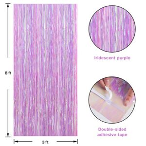 BTSD-home Iridescent Transparent Purple Foil Fringe Curtain, Metallic Photo Booth Tinsel Backdrop Door Curtains for Wedding Birthday Baby Shower Bachelorette Party Decorations(4 Pack, 12ft x 8ft)