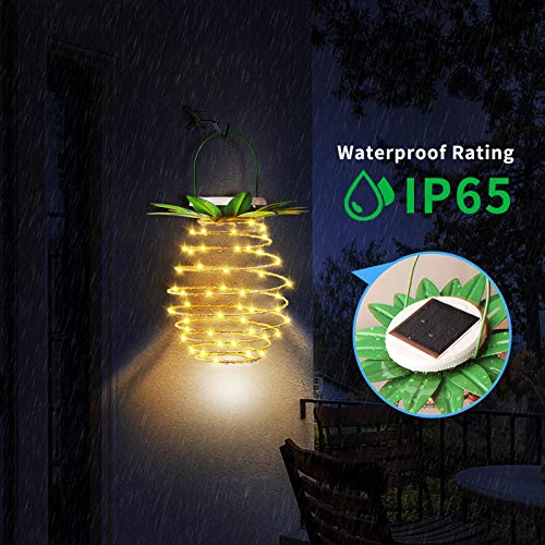 VTECHOLOGY 60LED Pineapple Solar Light,Waterproof Garden Solar Lantern with Handle,Hanging Solar Light for Patio Courtyard Party Walkway Terrace Garden Lawn Decor (2 Pack)