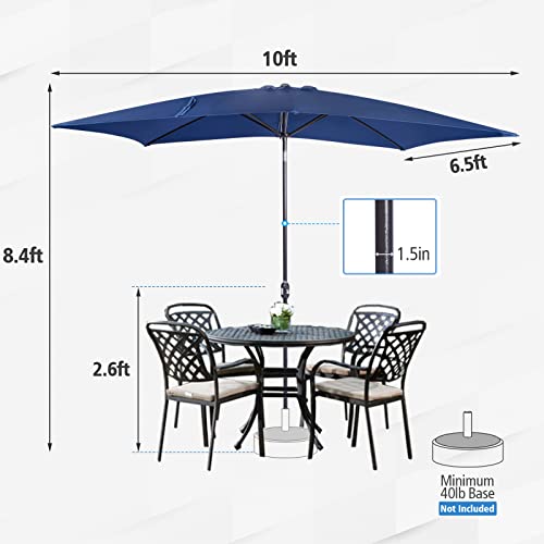 6.5x10ft Rectangular Patio Umbrella, Outdoor Market Table Umbrellas with Heavy Duty Pole, UV Protect Umbrella with Push Botton Tilt & Crank Ideal for Garden, Deck, Lawn, Backyard & Pool, Navy Bule