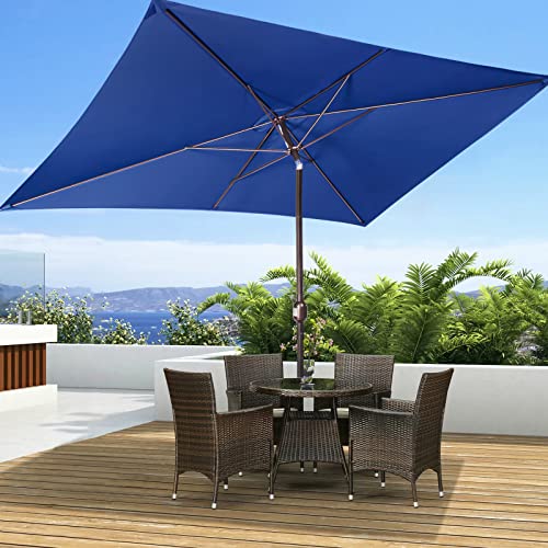 6.5x10ft Rectangular Patio Umbrella, Outdoor Market Table Umbrellas with Heavy Duty Pole, UV Protect Umbrella with Push Botton Tilt & Crank Ideal for Garden, Deck, Lawn, Backyard & Pool, Navy Bule