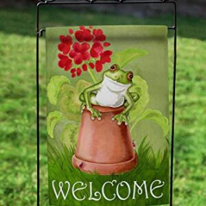 Toland Home Garden 119122 Potted Frog Frog Flag 12x18 Inch Double Sided Frog Garden Flag for Outdoor House Flower Flag Yard Decoration