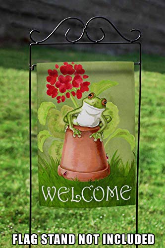 Toland Home Garden 119122 Potted Frog Frog Flag 12x18 Inch Double Sided Frog Garden Flag for Outdoor House Flower Flag Yard Decoration