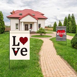 Garden Flag Double Sided, Buffalo Plaid Red Heart Love Valentines Day Flag Yard Outdoor Decoration, Holiday Spring Seasonal Small Vertical Banner Sign Anniversary Wedding Valentine 12.5 x 18.5 Inch