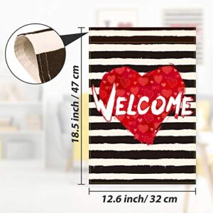 Garden Flag Double Sided, Buffalo Plaid Red Heart Love Valentines Day Flag Yard Outdoor Decoration, Holiday Spring Seasonal Small Vertical Banner Sign Anniversary Wedding Valentine 12.5 x 18.5 Inch