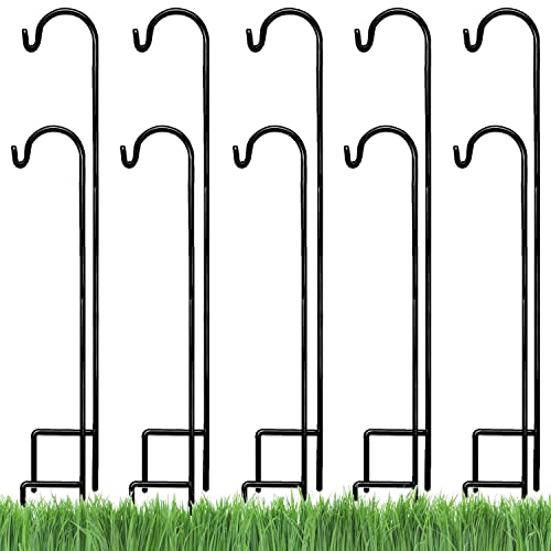 Ashman Shepherds Hook 10 Pack Black, 35 Inches Tall, Made of Premium Metal for Hanging Solar Light, Bird Feeders, Mason Jars, Garden Stake and Wedding Décor