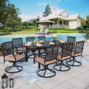 sophia & william patio dining set 9 pieces outdoor metal furniture set, 8 x swivel patio dining chairs with 1 expandable 6-8 person table for lawn garden pool
