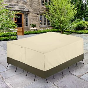 SunPatio Patio Furniture Covers, 600D Waterproof Rectangular/Oval Dining Table and Chairs Cover, All-Weather Protection Outdoor Sectional Conversation Set Cover, Beige and Olive, 88"W x 62"D x 28"H