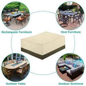 SunPatio Patio Furniture Covers, 600D Waterproof Rectangular/Oval Dining Table and Chairs Cover, All-Weather Protection Outdoor Sectional Conversation Set Cover, Beige and Olive, 88"W x 62"D x 28"H