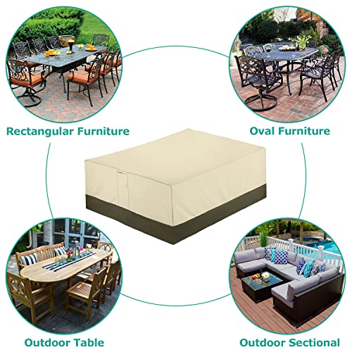 SunPatio Patio Furniture Covers, 600D Waterproof Rectangular/Oval Dining Table and Chairs Cover, All-Weather Protection Outdoor Sectional Conversation Set Cover, Beige and Olive, 88"W x 62"D x 28"H