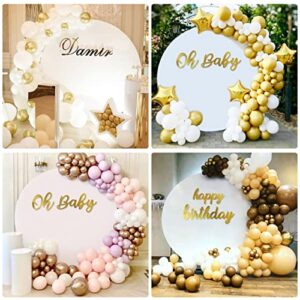 Bxsif White Backdrop Round Cover - 7.2x7.2FT White Round Backdrop with 2PCS Clips Oh Baby Happy Birthday Stickers Photography Background for Wedding Baby Birthday Party Decoration.