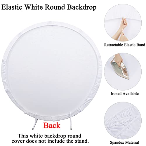 Bxsif White Backdrop Round Cover - 7.2x7.2FT White Round Backdrop with 2PCS Clips Oh Baby Happy Birthday Stickers Photography Background for Wedding Baby Birthday Party Decoration.