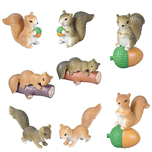 8Pcs Mini Squirrel Animal Figurines Garden Decor, Cute Fairy Garden Accessories Supplies, Miniature Character Toys Garden Statues Cake Toppers Decoration