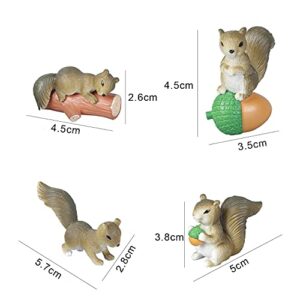 8Pcs Mini Squirrel Animal Figurines Garden Decor, Cute Fairy Garden Accessories Supplies, Miniature Character Toys Garden Statues Cake Toppers Decoration