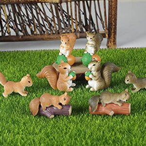 8Pcs Mini Squirrel Animal Figurines Garden Decor, Cute Fairy Garden Accessories Supplies, Miniature Character Toys Garden Statues Cake Toppers Decoration