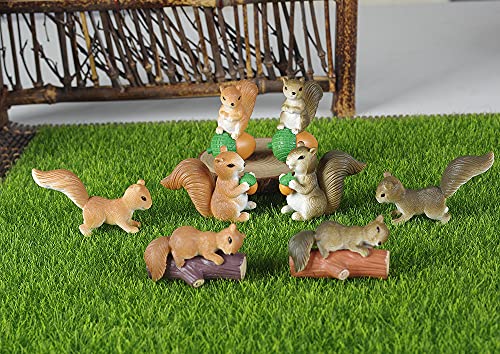 8Pcs Mini Squirrel Animal Figurines Garden Decor, Cute Fairy Garden Accessories Supplies, Miniature Character Toys Garden Statues Cake Toppers Decoration