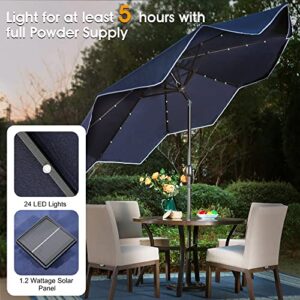 Sophia & William Patio Umbrella with 24 LED Lights Outdoor Umbrella with Corrugated Edge Easy Lift UV Protection 9ft Umbrella Auto-Tilt for 5 Pieces Patio Furniture Backyard Pool Garden, Navy