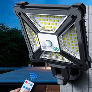 haozzaw solar outdoor lights- remote control motion sensor solar powered lights 88 led / 3 modes ip65 waterproof wall security lights for fence yard garden patio front door