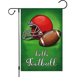 super bowl football garden flag 12×18 double sided, burlap small vertical hello football holiday party sports yard outdoor outside decoration (only flag)