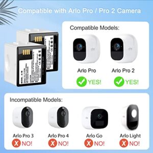 2- Pack 2440mAh Rechargeable Battery for Arlo Pro Arlo Pro 2 Camera, with Dual LCD USB Battery Charger Station and Micro-USB Cable