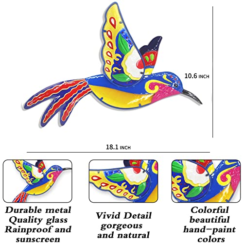 John's Studio Hummingbird Wall Decor Outdoor Metal Garden Hanging Art Glass Sculptures Home Bird Theme Decorations for Living Room, Bedroom Yard, Fence and Patio - 18.1 Inches