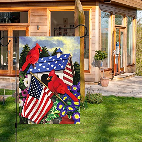 Birds Parrot Patriotic Garden Flag USA Memorial Day Garden flags 12x18 Inch Double Sided Burlap 4th of July Independence Day Yard Banner for Outdoor Outside Decoration(ONLY FLAG)