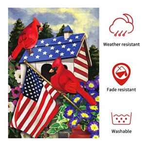 Birds Parrot Patriotic Garden Flag USA Memorial Day Garden flags 12x18 Inch Double Sided Burlap 4th of July Independence Day Yard Banner for Outdoor Outside Decoration(ONLY FLAG)