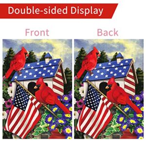 Birds Parrot Patriotic Garden Flag USA Memorial Day Garden flags 12x18 Inch Double Sided Burlap 4th of July Independence Day Yard Banner for Outdoor Outside Decoration(ONLY FLAG)