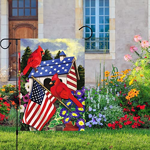 Birds Parrot Patriotic Garden Flag USA Memorial Day Garden flags 12x18 Inch Double Sided Burlap 4th of July Independence Day Yard Banner for Outdoor Outside Decoration(ONLY FLAG)