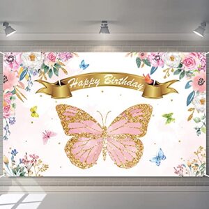 butterfly birthday party backdrop decorations pink and purple butterfly theme party background banner signs favor supplies for toddler’ birthday baby girl shower,pink photo booth props,71’’ x 43’’