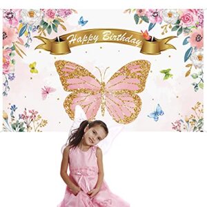 Butterfly Birthday Party Backdrop Decorations Pink and Purple Butterfly Theme Party Background Banner Signs Favor Supplies for Toddler’ Birthday Baby Girl Shower,Pink Photo Booth Props,71’’ x 43’’