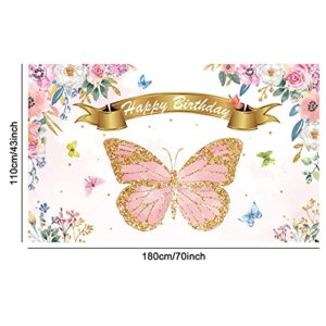 Butterfly Birthday Party Backdrop Decorations Pink and Purple Butterfly Theme Party Background Banner Signs Favor Supplies for Toddler’ Birthday Baby Girl Shower,Pink Photo Booth Props,71’’ x 43’’