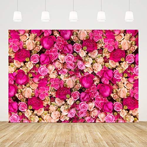 Ticuenicoa 7x5ft Pink Red Rose Flowers Photography Backdrop Valentine's Day Photo Background Baby Shower Wedding Happy Birthday Decoration Mother's Day Backdrop Blossoms Roses Photo Booth Props