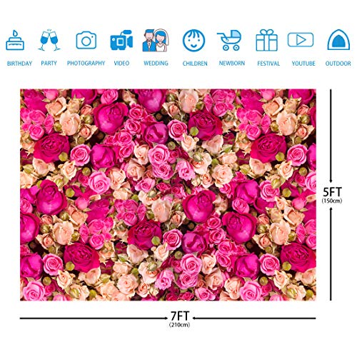 Ticuenicoa 7x5ft Pink Red Rose Flowers Photography Backdrop Valentine's Day Photo Background Baby Shower Wedding Happy Birthday Decoration Mother's Day Backdrop Blossoms Roses Photo Booth Props