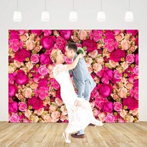 Ticuenicoa 7x5ft Pink Red Rose Flowers Photography Backdrop Valentine's Day Photo Background Baby Shower Wedding Happy Birthday Decoration Mother's Day Backdrop Blossoms Roses Photo Booth Props