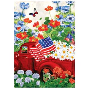 texupday patriotic red truck celebrate the usa double sided america floral daisy garden flag outdoor yard flag 12″ x 18″