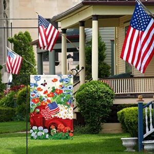 Texupday Patriotic Red Truck Celebrate The USA Double Sided America Floral Daisy Garden Flag Outdoor Yard Flag 12" x 18"