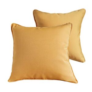 vanteriam 2 pack decorative outdoor solid waterproof throw pillow cover with piping, accent pillow case for outdoor patio furniture set, square 18”x18” goldenrod