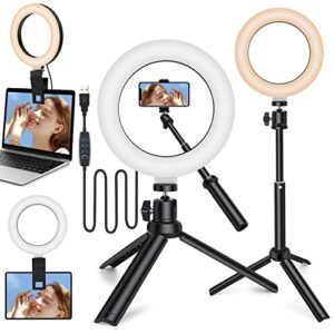 selfie ring light with tripod stand for zoom meeting, dimmable desktop led clip on video light, 6.3” lighting kit gifts for live streaming/laptop video conference/makeup/vlog/youtube/tiktok