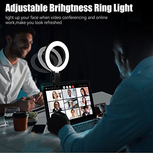 Selfie Ring Light with Tripod Stand for Zoom Meeting, Dimmable Desktop LED Clip on Video Light, 6.3'' Lighting Kit Gifts for Live Streaming/Laptop Video Conference/Makeup/Vlog/YouTube/Tiktok