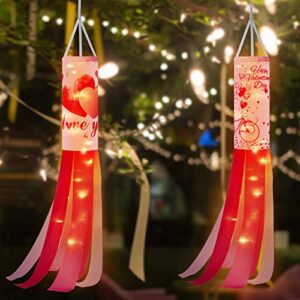 2 pieces happy valentine’s day windsock polyester garden windsock heart pattern windsock flag outdoor hanging decorative windsocks for valentine’s day front yard patio lawn garden (sweet style)