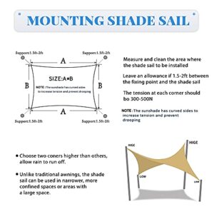 SHADE SPRING Rectangle 10' x13' Sand Sun Shade Sail 185GSM UV Blocking Canopy Awning for Outdoor Patio Garden Backyard