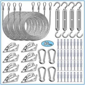 hdyar 84 pcs sun shade sail hardware kit with cable wire rope for rectangle square triangle shade sail installation, 6 inch 304 grade stainless for garden,outdoors,diy crafts,railing