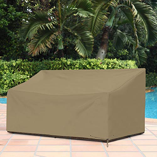 SunPatio Outdoor Loveseat Cover, Patio Heavy Duty Waterproof Deep Sofa Cover with Sealed Seam, Patio Furniture Cover, 80''L x 39''W x 32''/22''H, FadeStop Material, All Weather Protection, Taupe